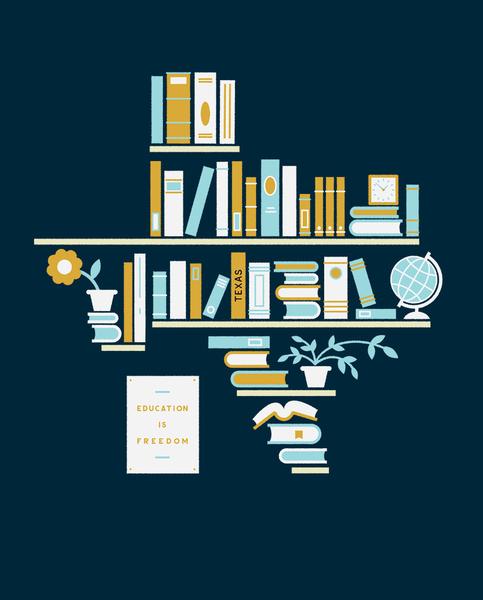 school books in shape of state of Texas