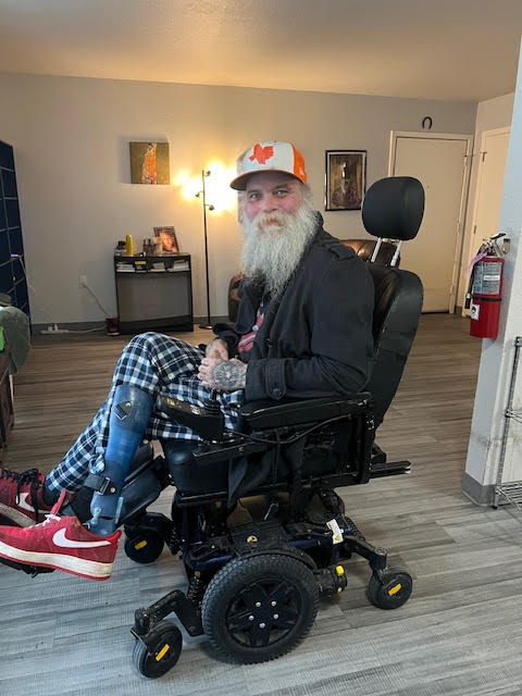 Audie in his new wheelchair.